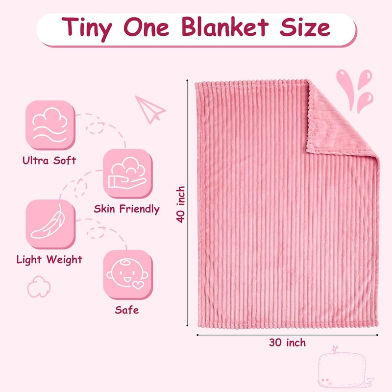 Eonkasp Soft Fleece Baby Blanket Ultra Cozy Pink Baby Blankets for Girls Warm and Lightweight Infant Toddler Newborn Receiving Gift with Reversible Stripes for Crib Stroller, 30x40 Inch, Dark Pink - Image 4